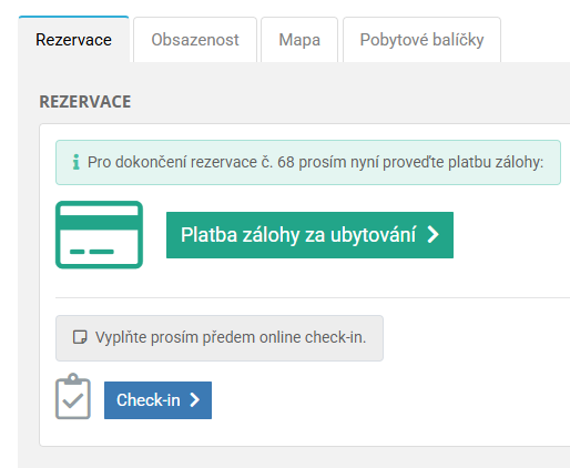 Rezervace dokončena odkaz Online Check-in
